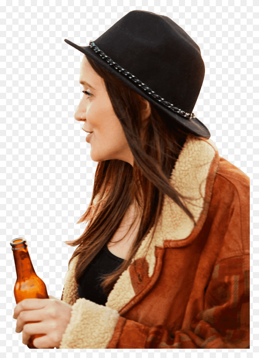 790x1113 Girl Wearing Overalls And Smiling While Holding A Beer Girl, Clothing, Apparel, Hat Descargar Hd Png