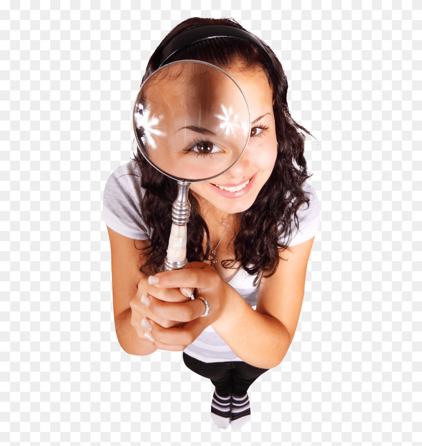 434x828 Girl With Magnifying Glass Image Girl With Magnifying Glass, Person, Human, Magnifying HD PNG Download