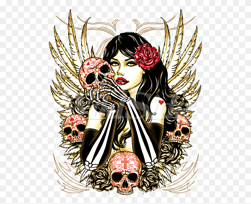 513x622 Girl With Skulls Amp Wings Calavera, Person, Human HD PNG Download