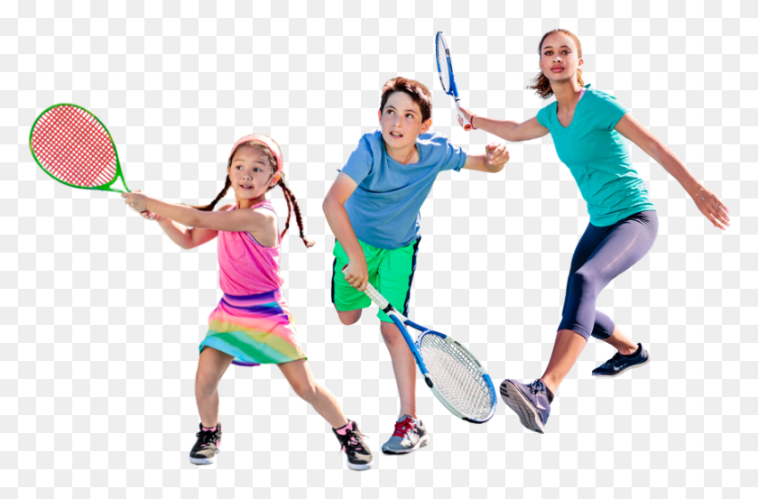 866x548 Girls And A Boy In Hitting Position Image Tennis Kids, Person, Human, Tennis Racket HD PNG Download