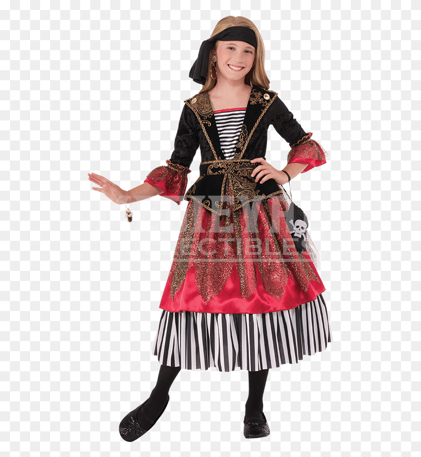 491x851 Girls Crimson Caribbean Pirate Costume Costume, Person, Human, Performer HD PNG Download