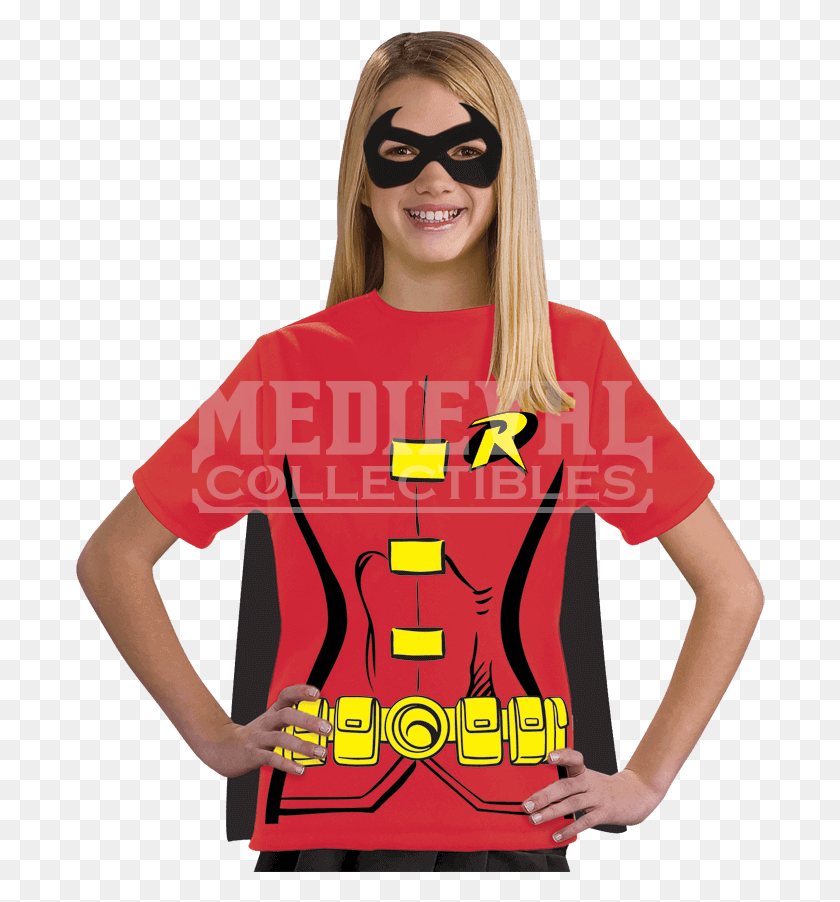 690x842 Girls Robin Cape T Shirt With Mask Robin Shirt Costume, Clothing, Apparel, Female HD PNG Download