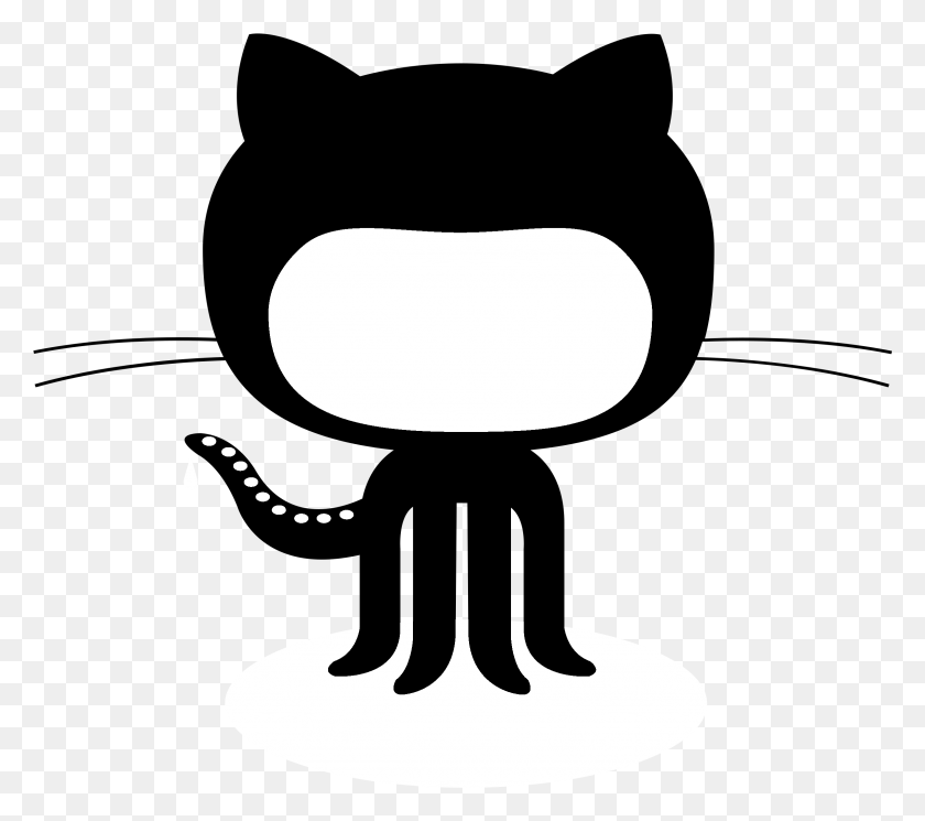 2401x2110 Github Octocat Logo Black And White Transparent Github Logo Icon White, Stencil, Label, Text HD PNG Download