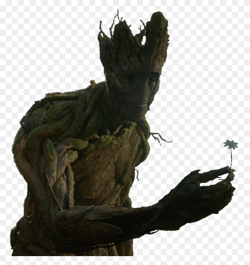 856x915 Giving Tree Groot Reaching Out And Sharing A Flower Groot Holding Flower, Plant, Blossom HD PNG Download