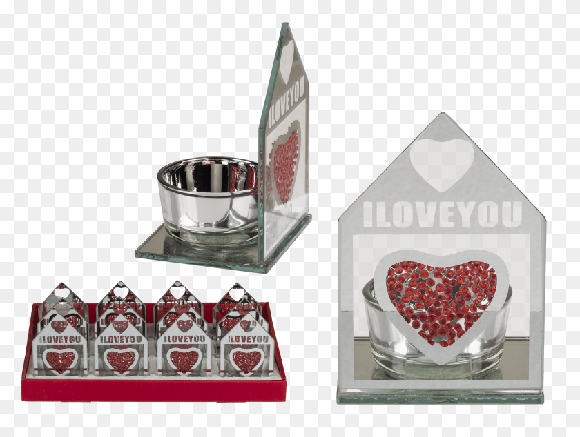 2735x2013 Glass Tealight Holder With Red Crystal Heart Amp Print Heart HD PNG Download
