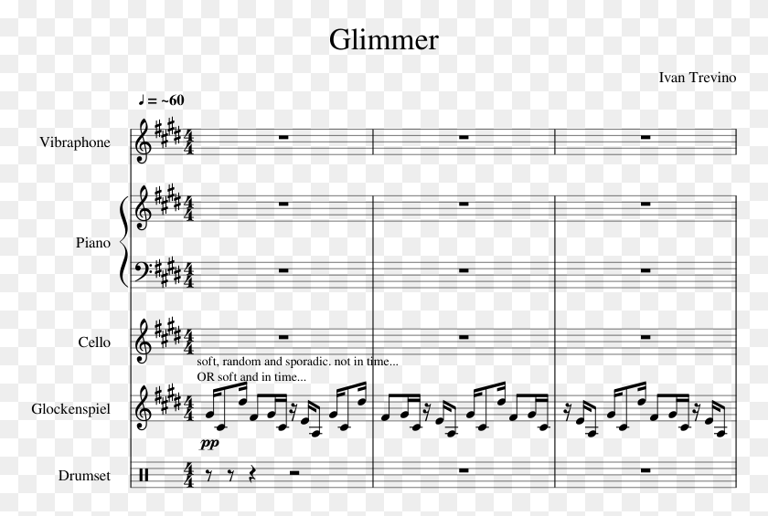 773x505 Glimmer Sheet Music For Piano Percussion Cello Sheet Music, Gray, World Of Warcraft HD PNG Download