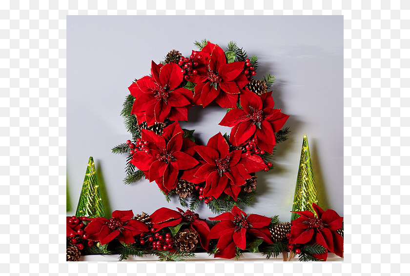 569x506 Glitter Velvet Poinsettia And Pinecone Wreath Poinsettia, Plant, Flower, Blossom HD PNG Download