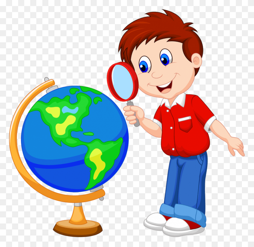 800x778 Globe Clipart Classroom Girl With Magnifying Glass Clipart, Person, Human, Toy HD PNG Download