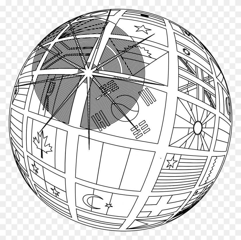 1312x1305 Globe Line Art Clipart Library Globe With Flags Black And White, Outer Space, Astronomy, Universe HD PNG Download