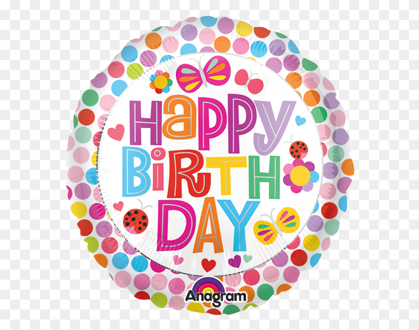 582x601 Globo Happy Birthday Flower Happy Birthday Circle Transparent, Label, Text, Birthday Cake HD PNG Download