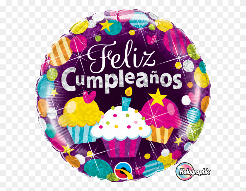 600x592 Globo Metalizado 18 Feliz Cupcakes Holografico, Pastel De Cumpleaños, Pastel, Postre Hd Png