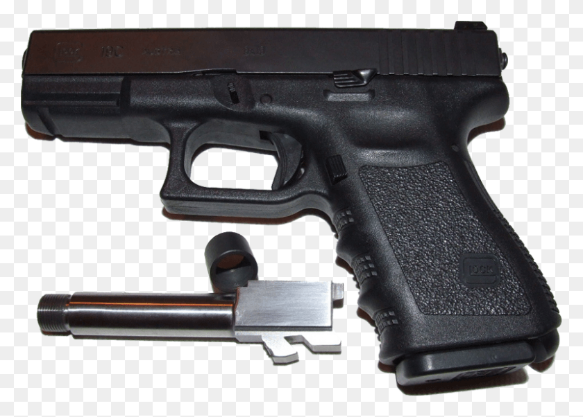 800x556 Descargar Png Glock 19 C Glock 26 Barril Roscado Glock 19 Avec Silencieux, Gun, Arma, Armamento Hd Png