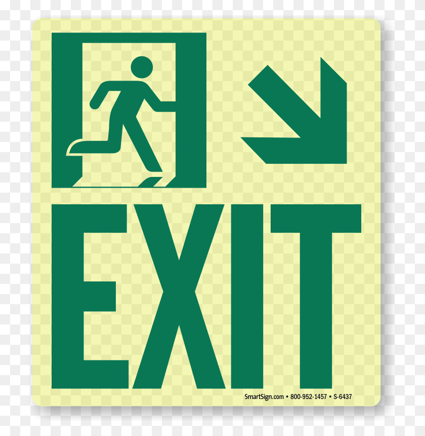 723x800 Glowsmart Directional Exit Sign Downward Arrow Sign Exit Sign Glow, Text, Pedestrian, Symbol HD PNG Download