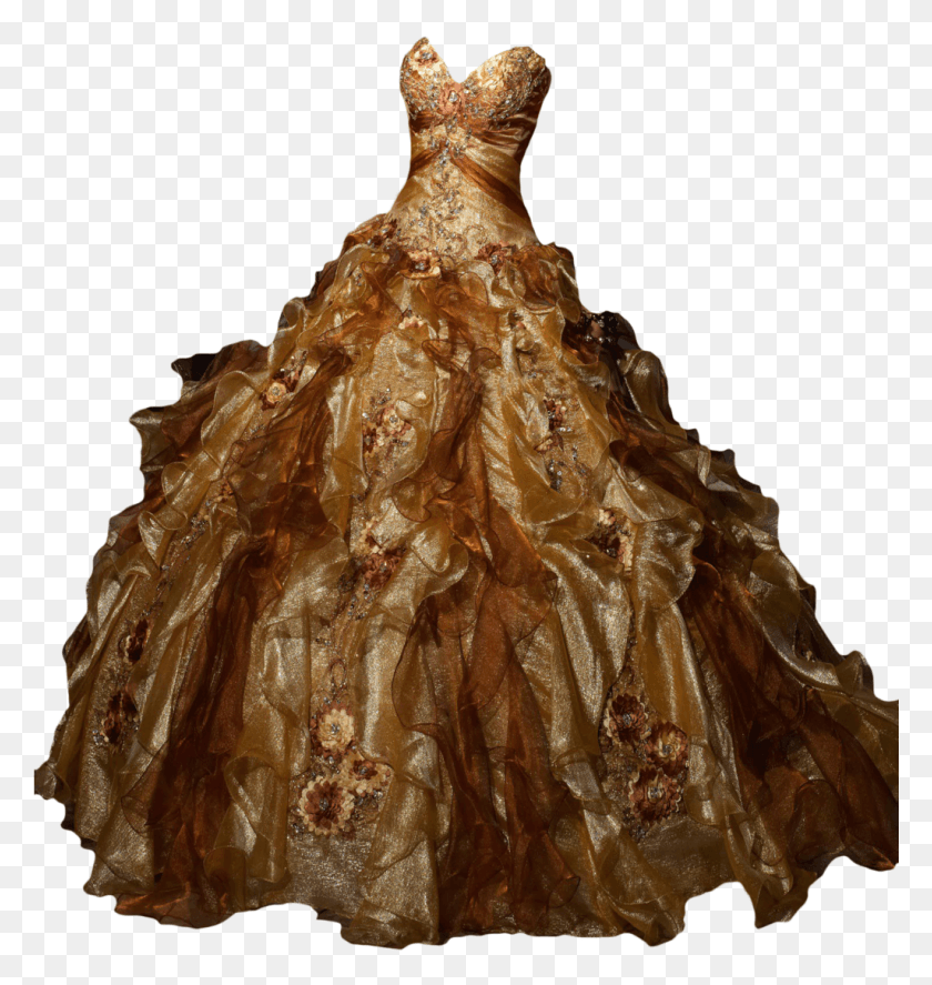 1025x1087 Gold And Brown Gown, Clothing, Apparel, Evening Dress HD PNG Download