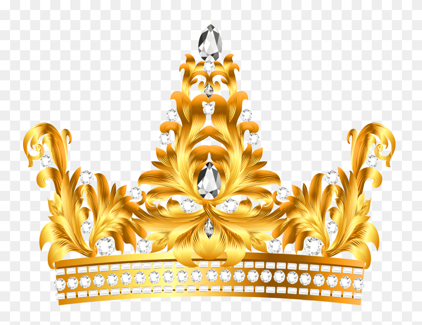 4501x3468 Gold And Diamonds Crown Clipart Coronas Gold Queen Crown, Sticker, Logo, Text, Device PNG