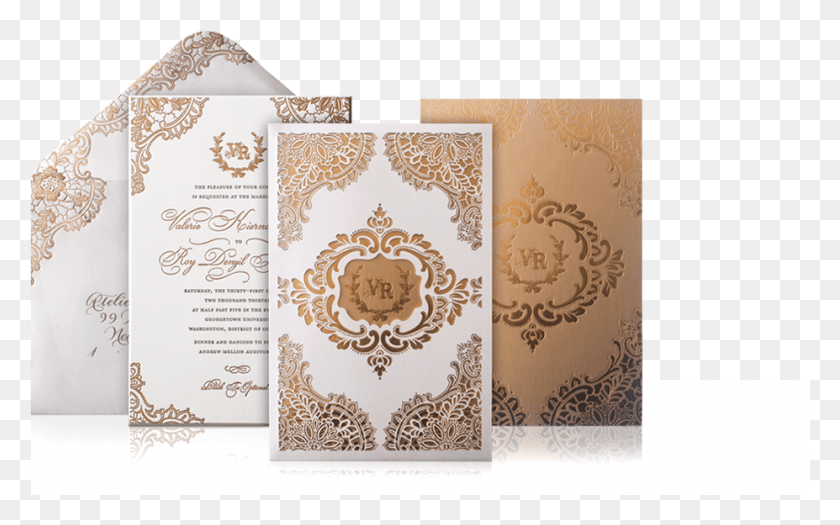 927x553 Gold And Ivory Lace Laser Cut Luxury Wedding Invitation Laser Cut Wedding Cards, Floral Design, Pattern, Graphics HD PNG Download