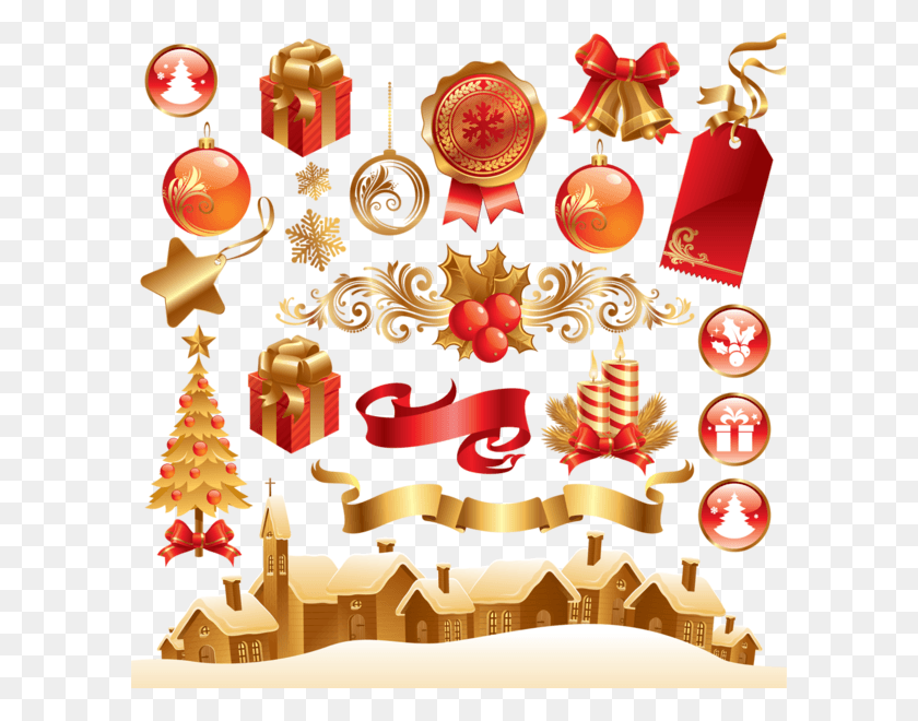 600x600 Gold Christmas Elements Vector, Tree, Plant, Birthday Cake HD PNG Download