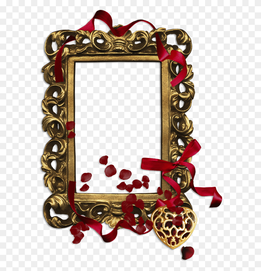 590x812 Gold Classic Transparent Frame With Red Ribbon Transparent Picture Frame Transparent Red, Mirror, Accessories, Accessory HD PNG Download