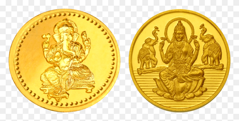 2241x1050 Gold Coin With Ganesh And Laxmi Image 1 2 Gm Gold Coin, Person, Human, Money HD PNG Download