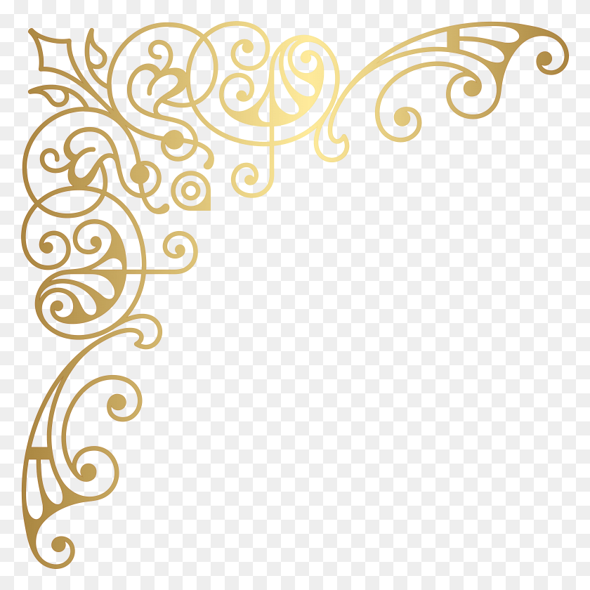 7925x7925 Gold Corner Decorative Transparent Clip Art, Text, Floral Design, Pattern HD PNG Download