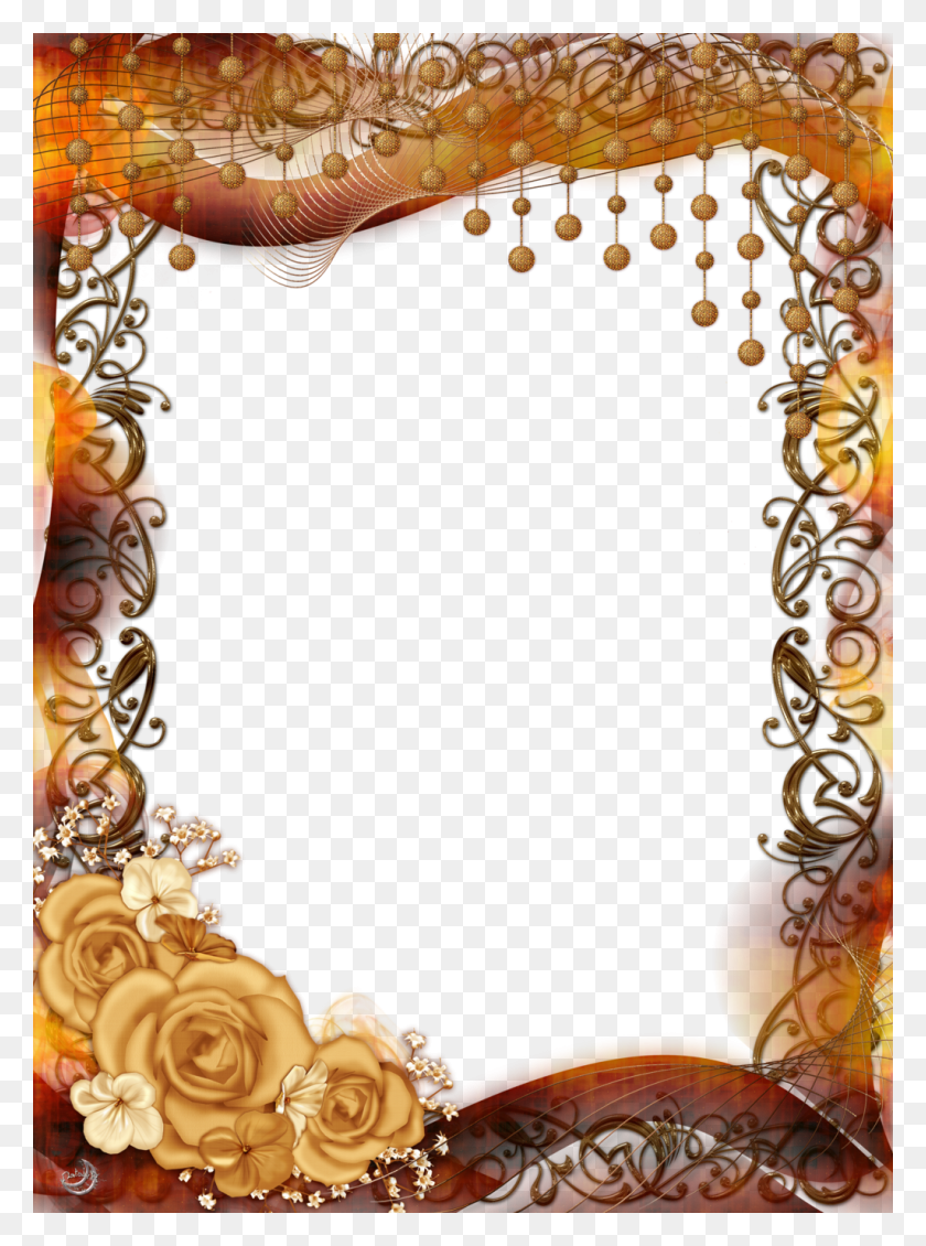 1024x1406 Gold Flower Frame Pic Mart Design Photo Frame, Ornament, Pattern, Fractal HD PNG Download