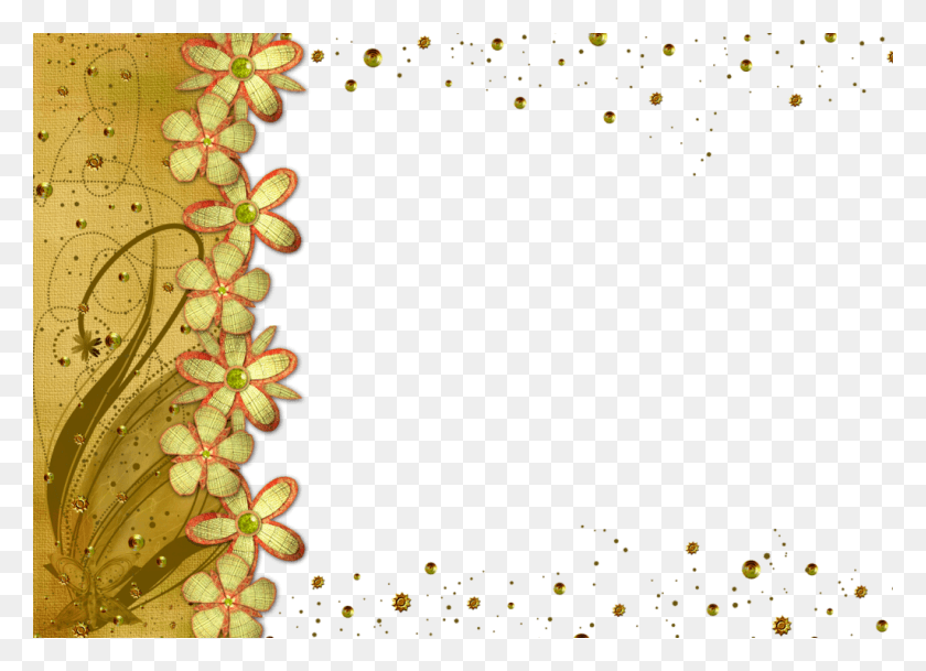 1024x721 Gold Flower Frame Transparent Picture Transparent Background Frame Flower, Plant, Leaf, Paper Descargar Hd Png