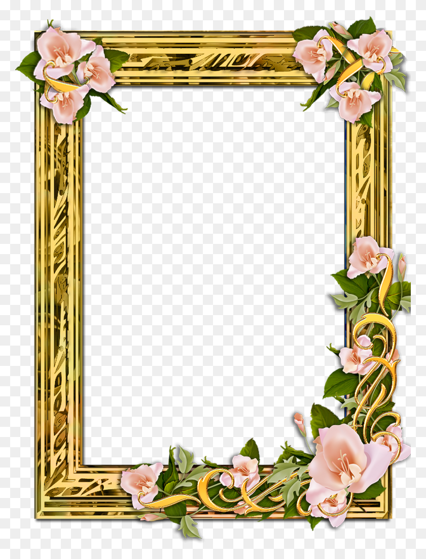 1200x1600 Gold Frame With Flowers On A Transparent Background Frames With Transparent Backgrounds, Plant, Flower, Blossom HD PNG Download