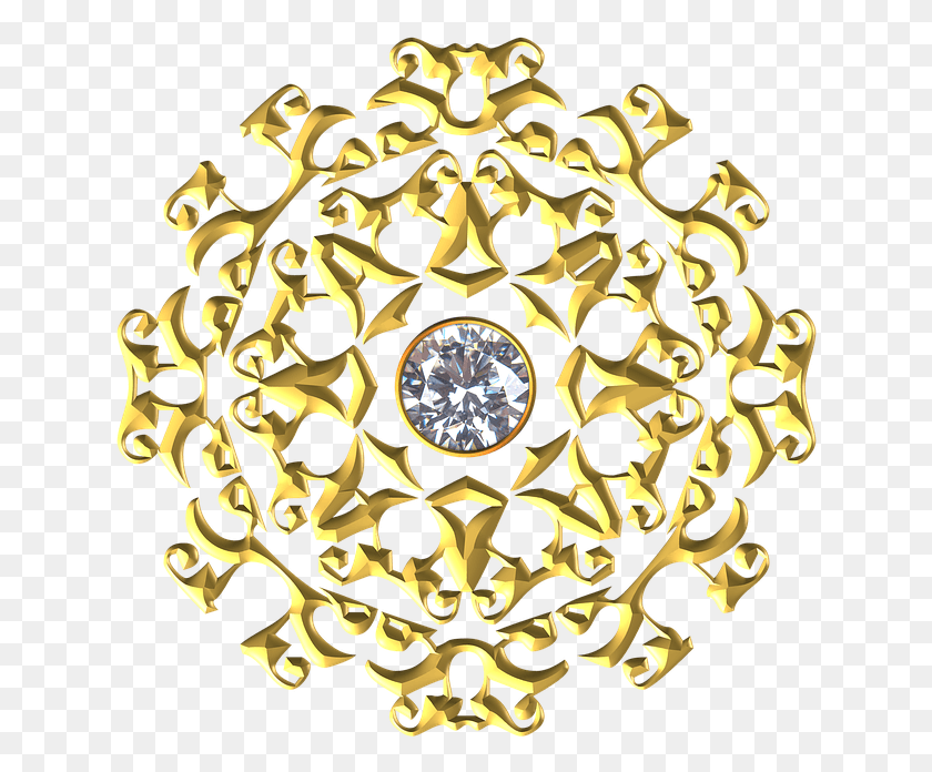 636x636 Gold Gem Ornament Flourish Circle Symmetric Circle, Pattern, Fractal, Chandelier Descargar Hd Png