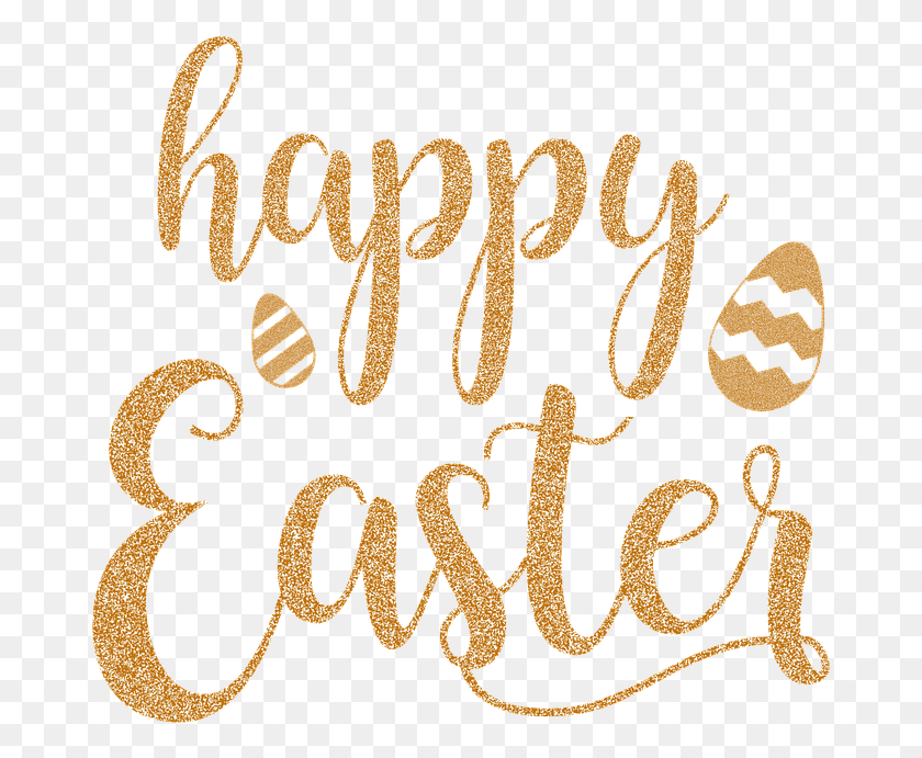677x631 Gold Glittery Happy Easter Quote Happy Easter In Gold, Text, Handwriting, Calligraphy HD PNG Download