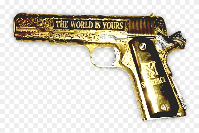866x558 Gold Gun Scarface Freetoedit Pistola De Tony Montana, Weapon, Weaponry, Handgun HD PNG Download