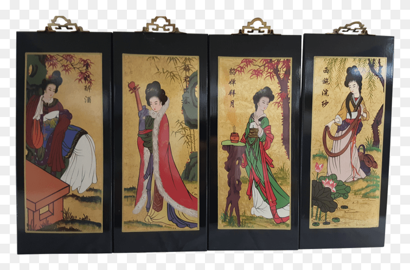 1185x751 Gold Leaf Geisha Wall Plaque Hand Painting 16 H Painting, Person, Human HD PNG Download