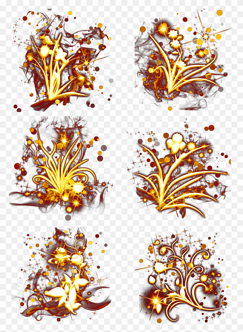 2869x3997 Gold Light Effect Flowers Stars And Psd HD PNG Download