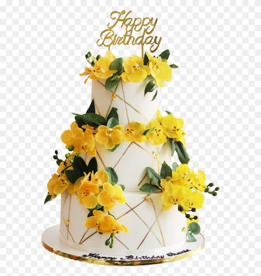 577x829 Gold Line Yellow Flower Bnh, Cake, Dessert, Food HD PNG Download