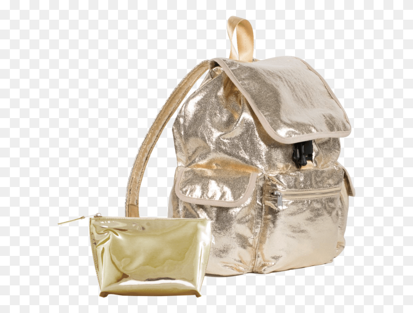 609x576 Gold Metallic Backpack Plus Free 24k Makeup Bag Just, Handbag, Accessories, Accessory HD PNG Download