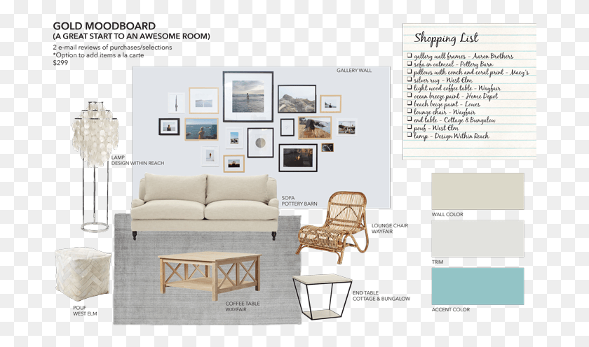 691x436 Gold Mood Board From Sea Interior Design Interior Design Shopping List, Furniture, Chair, Table HD PNG Download