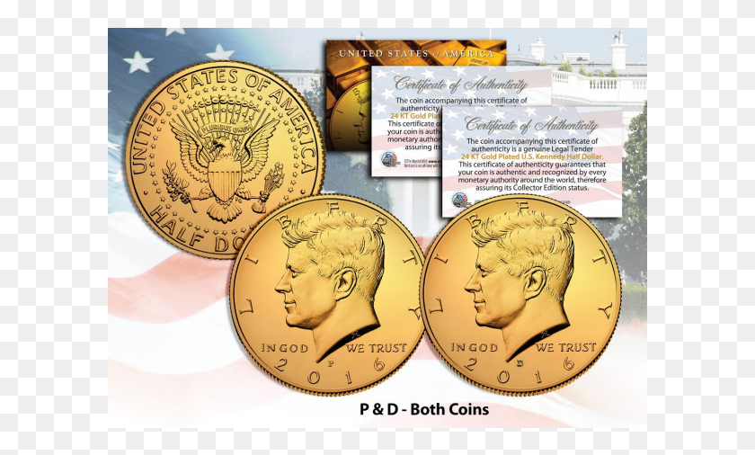 601x446 Gold Plated 2016 Jfk Kennedy Half Dollar Us 2 Coin Kennedy Half Dollar, Clock Tower, Tower, Architecture HD PNG Download