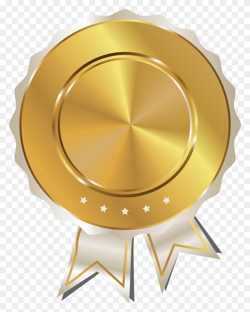 4840x6149 Gold Seal With White Ribbon Clipart Image Gold Seal Transparent, Lamp, Trophy, Gold Medal HD PNG Download