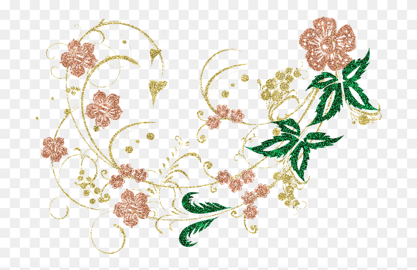 703x485 Gold Silvery Flower Butterfly Pattern, Floral Design, Graphics HD PNG Download