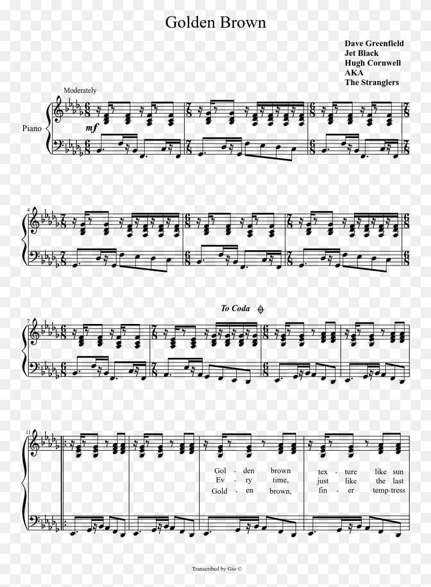 759x1085 Golden Brown Sheet Music Composed By Dave Greenfield Golden Brown The Stranglers Sheet Music, Gray, World Of Warcraft HD PNG Download