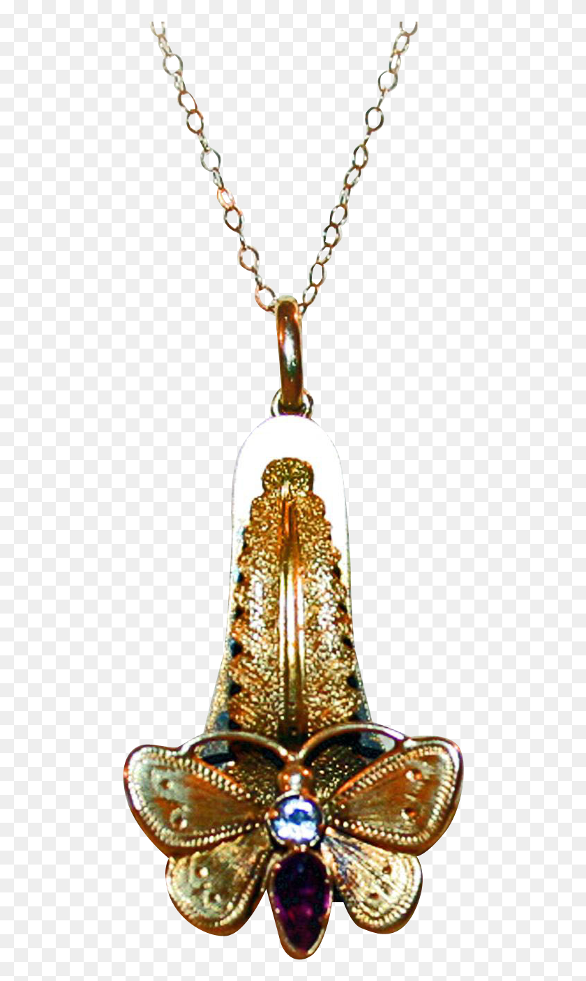 490x1347 Golden Butterfly Necklace 15kt Gold Garnet Paste Locket, Pendant, Jewelry, Accessories HD PNG Download