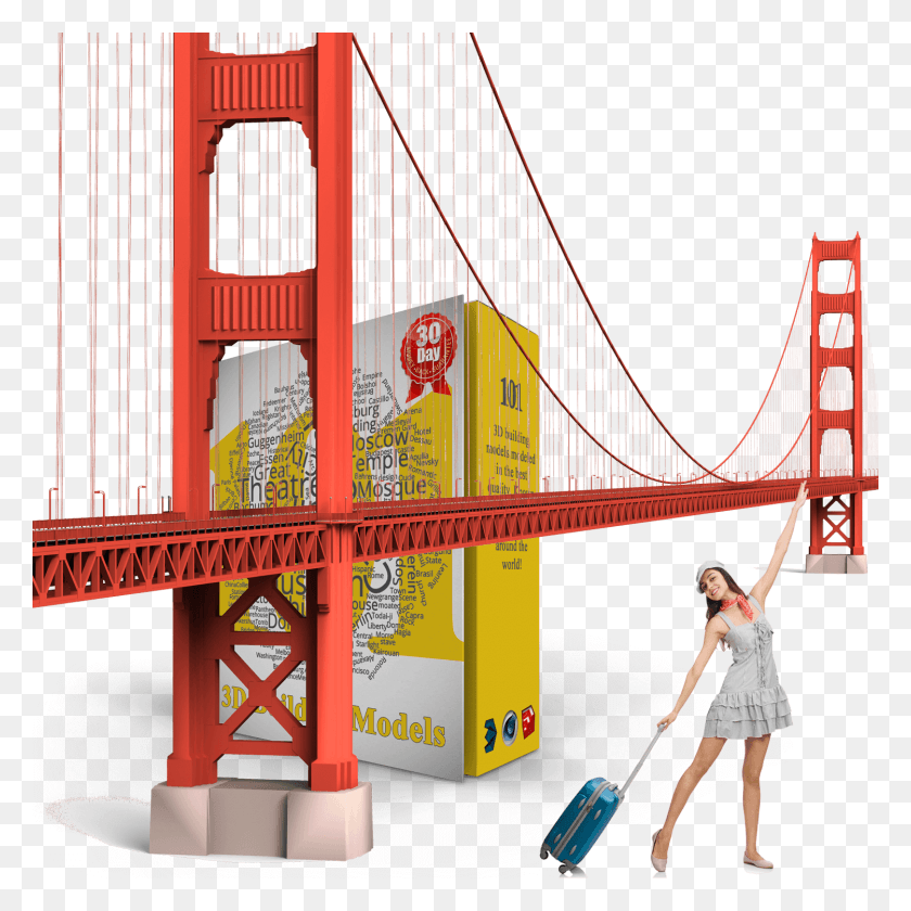 1500x1500 Golden Gate Bridge 3d, Person, Human, Building HD PNG Download