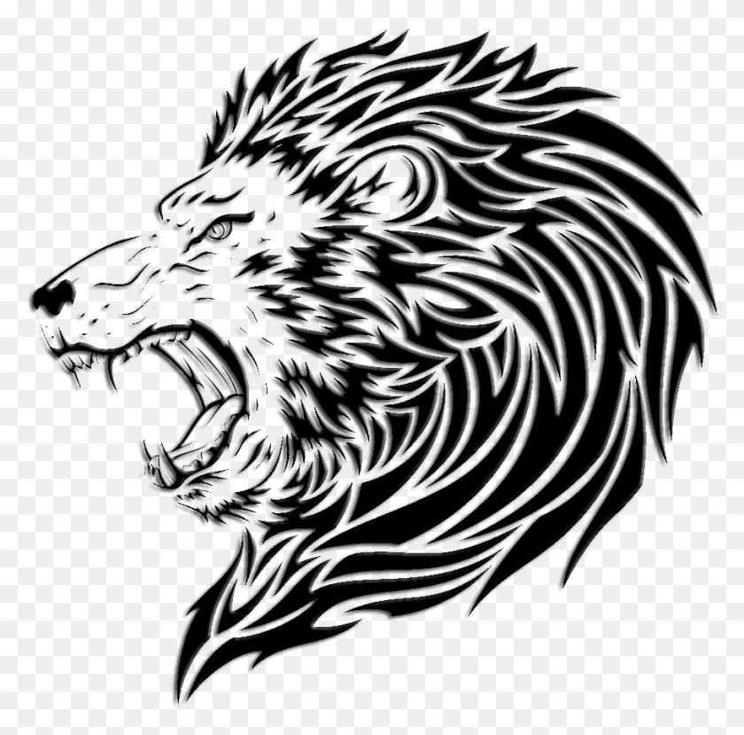 907x895 Good Lion Sleeve Tattoo Tribal Tattoo Lion Head, Mammal, Animal, Wildlife HD PNG Download