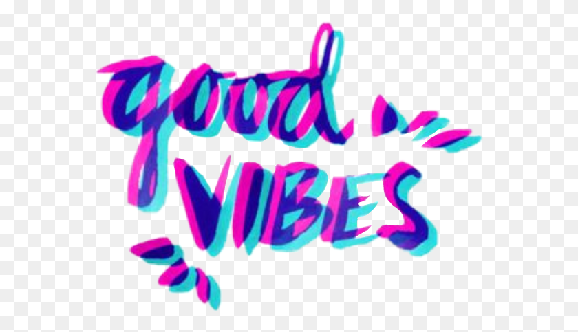 565x423 Good Vibes Neon Glitch Blue Pink Aesthetic Tumblr Stickers Vibes, Label, Text, Sticker HD PNG Download