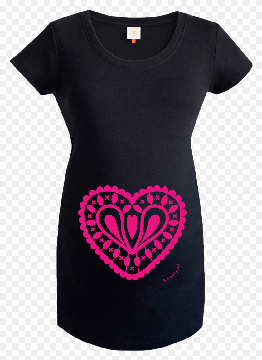 891x1249 Gooseberry Pink Hot Pink Heart Maternity Top In Black Top, Clothing, Apparel, Sleeve HD PNG Download