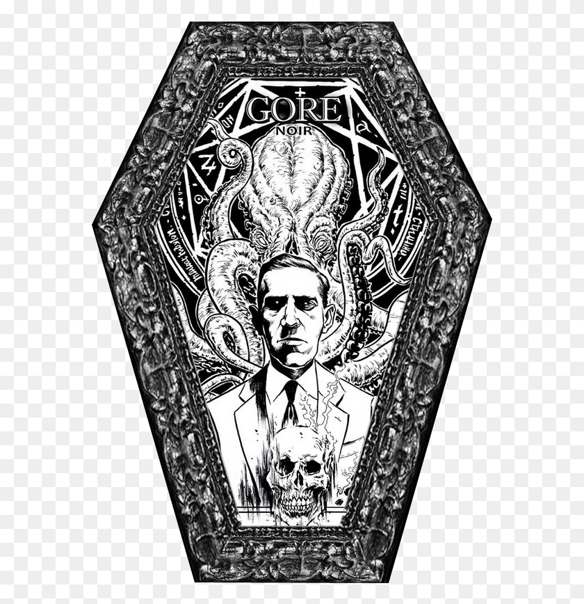 577x808 Descargar Png Camiseta Gore Noir Ataúd En Forma De Lovecraft Exclusiva De Hp Lovecraft, Doodle Hd Png