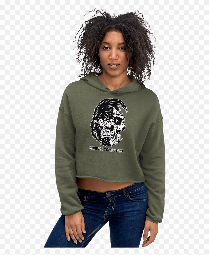492x965 Gorilla Skull Crop Hoodie Sweatshirt, Clothing, Apparel, Sweater HD PNG Download