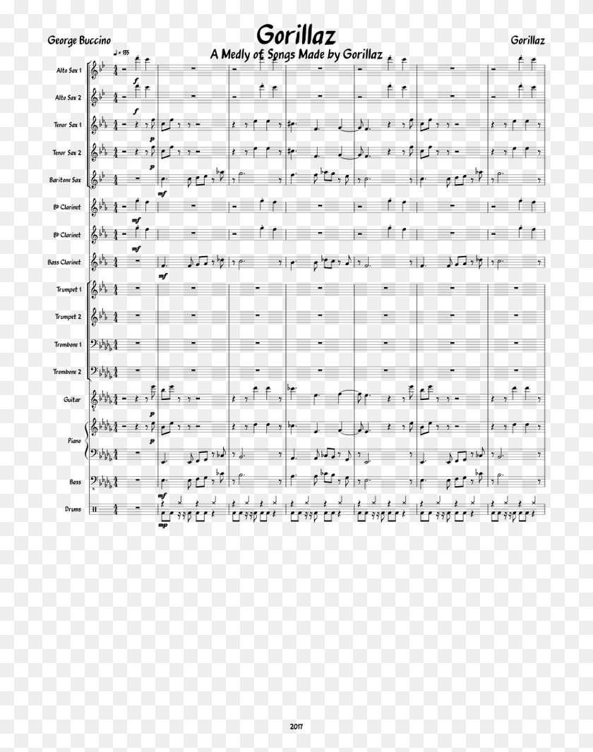 711x1006 Descargar Png Gorillaz Partitura Para Clarinete Piano Saxofón Alto Chattanooga Choo Choo Score, Grey, World Of Warcraft Hd Png