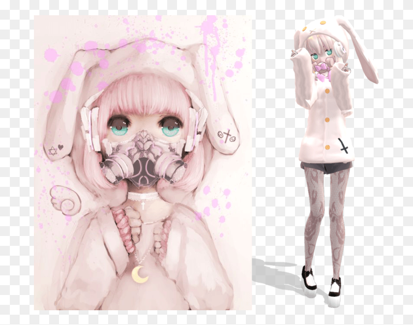 704x601 Goth Pastel Dibujo Amp En 3d Pastel Anime Bunny Girl, Doll, Toy, Clothing HD PNG Download