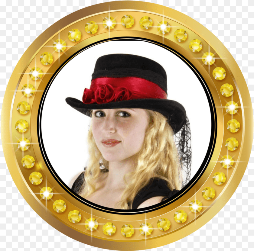 1013x1002 Gothic Rose Top Hat Circle Gold Frame, Adult, Photography, Person, Female Sticker PNG