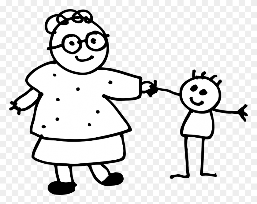 925x720 Grandmother Child Walking Hand In Hand Family Kid Mom Outline, Chef, Snowman, Winter HD PNG Download